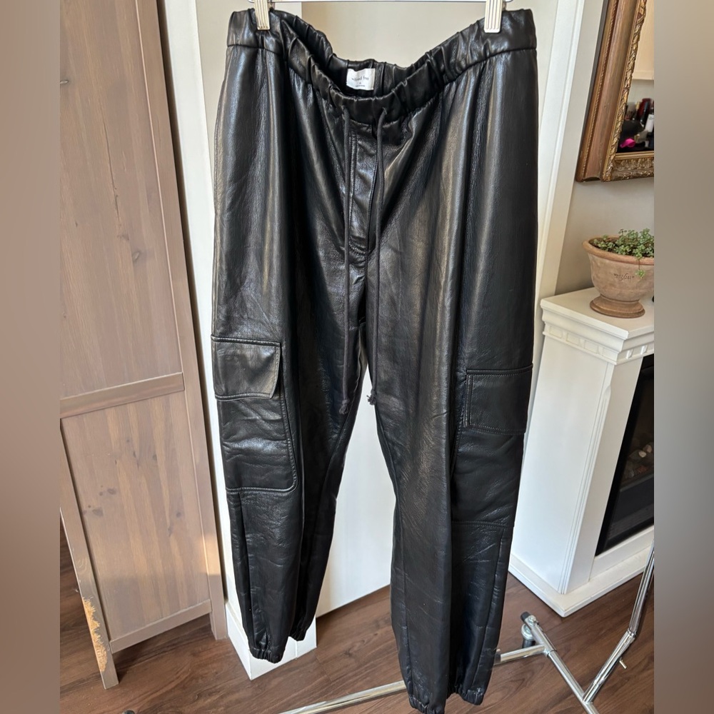 Black Faux Leather Women’s Cargo Pants
